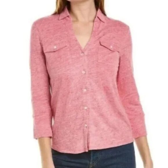 J. McLaughlin Tops - J. McLaughlin Brynn Linen Blend Space Dye Pink Button-Up Top size L